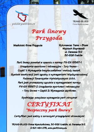 Certyfikat Bezpieczny Park Linowy